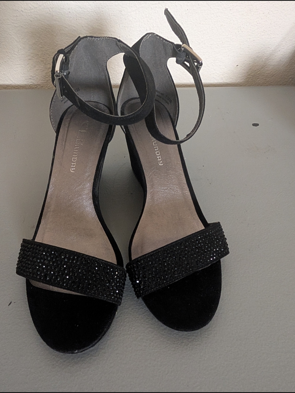 LC By Laundry Black Embellished Ankle-Strap Heels